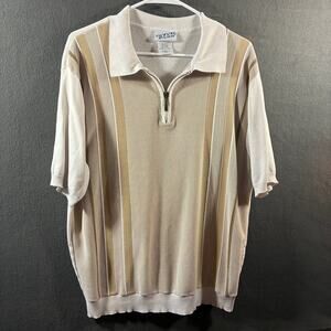 VTG irvine park men shirt large tan collar 1/4 zip ricky retro bowling 50s golf
